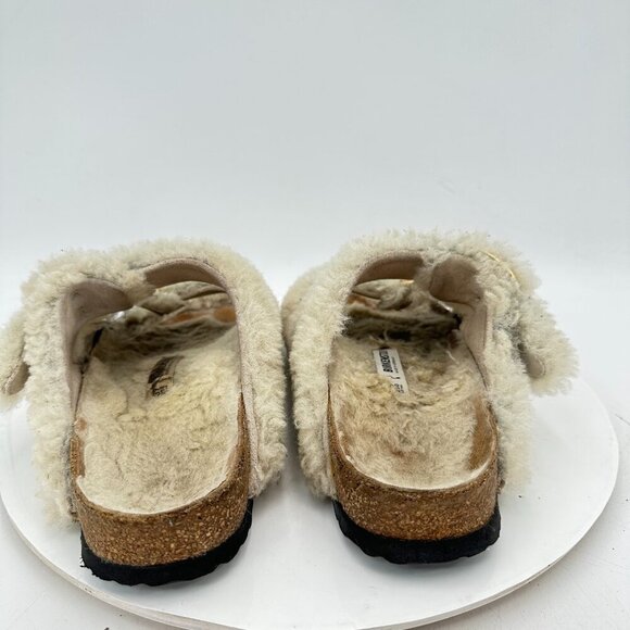 Birkenstock Arizona Women Size 8 Brown Leather Fur Slide Buckle Comfort Sandal - Picture 5 of 11